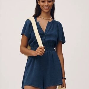 Anthropologie Denim Short Sleeve Romper SZ S